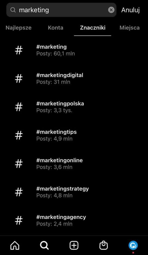marketing wyszukiwany na znacznikach instagrama